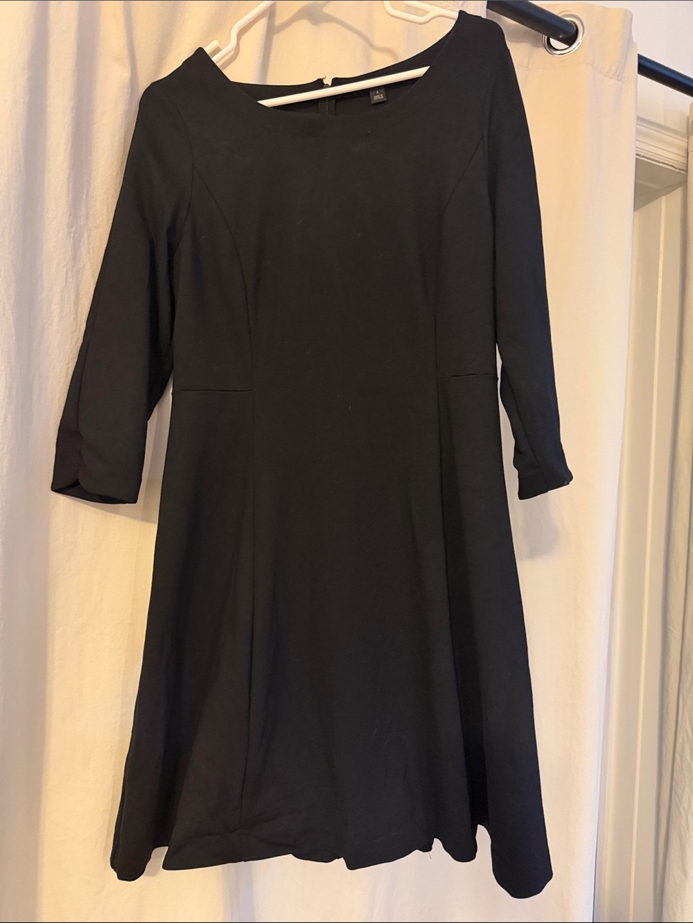 Ann Taylor Black Three-Quarter Sleeve Fit & Flare Dress